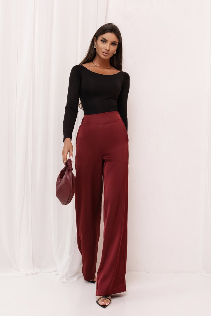 Spodnie satynowe DIVA - Bordo - S